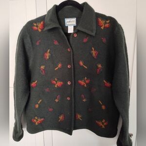 Vintage Pendleton Wool Women's Sweater Cardigan Embroider LG Petite **